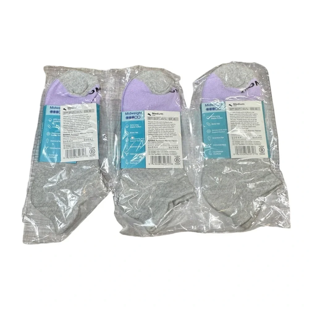 Bombas Ankle Socks NWT Women Medium Gray Purple 3 Pair Bundle Midweight Cushion